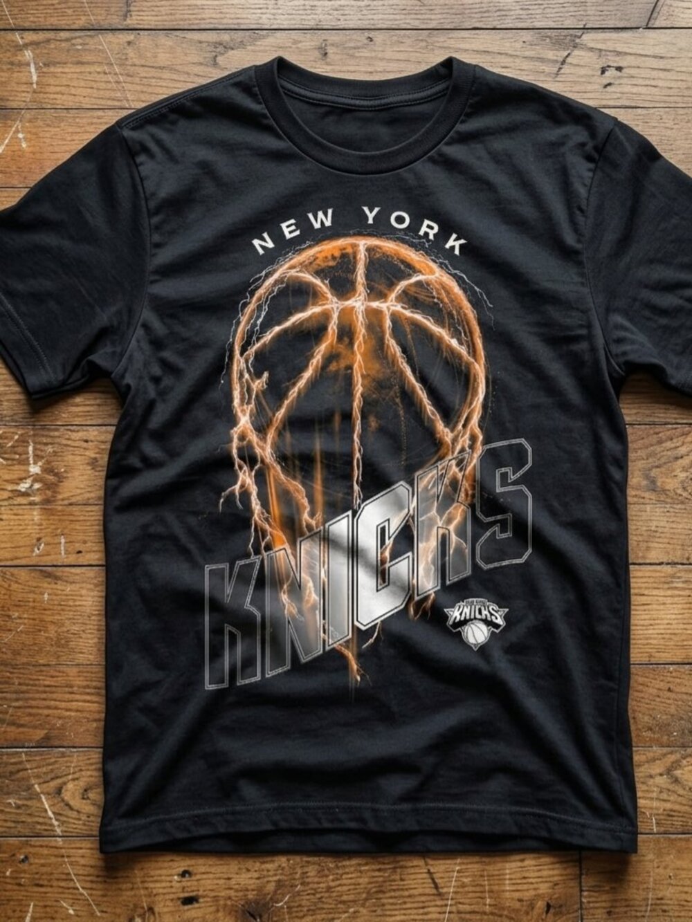 New York Knicks Vintage Lighting Basketball Graphic Tee Y2K NBA Shirt